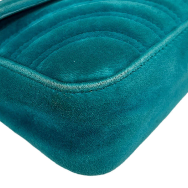 GUCCI GG Marmont Small Matelasse Velvet Shoulder Bag Turquoise 446744