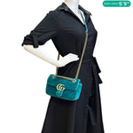 GUCCI GG Marmont Small Matelasse Velvet Shoulder Bag Turquoise 446744