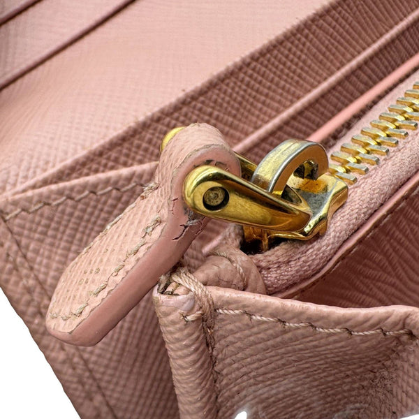 PRADA Metal Bar Continental Flap Saffiano Leather Wallet Pink