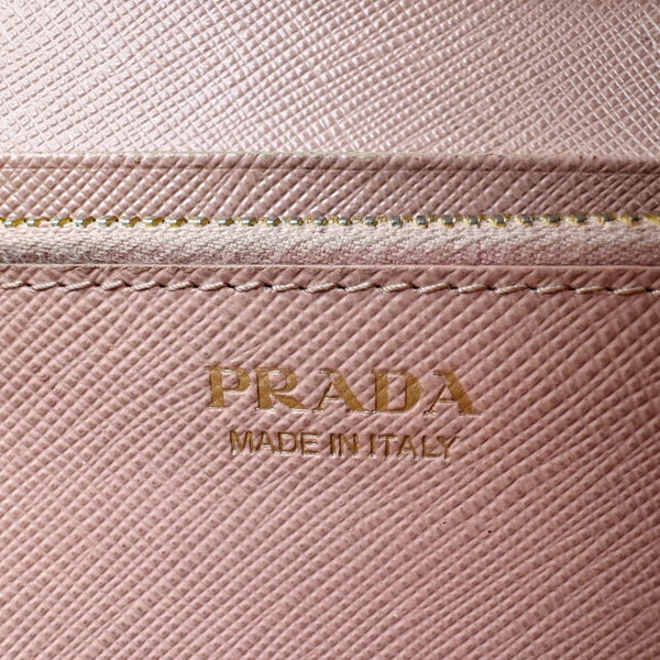 PRADA Metal Bar Continental Flap Saffiano Leather Wallet Pink