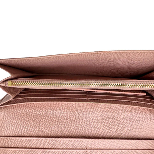 PRADA Metal Bar Continental Flap Saffiano Leather Wallet Pink