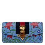 GUCCI Sylvie Continental Floral Print Leather Wallet Blue 476084