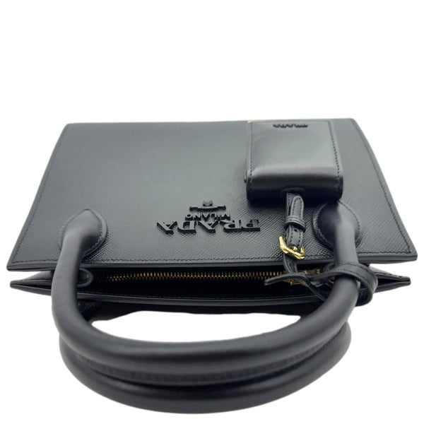 PRADA Monochrome Small Calfskin Saffiano Leather Top Handle Tote Black