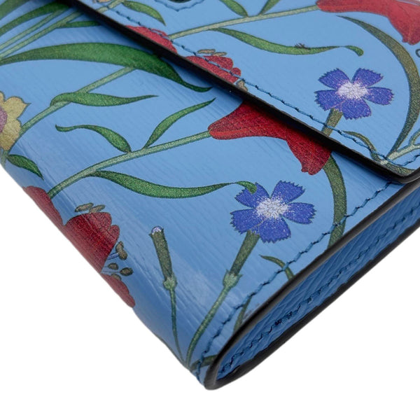 GUCCI Sylvie Continental Floral Print Leather Wallet Blue 476084