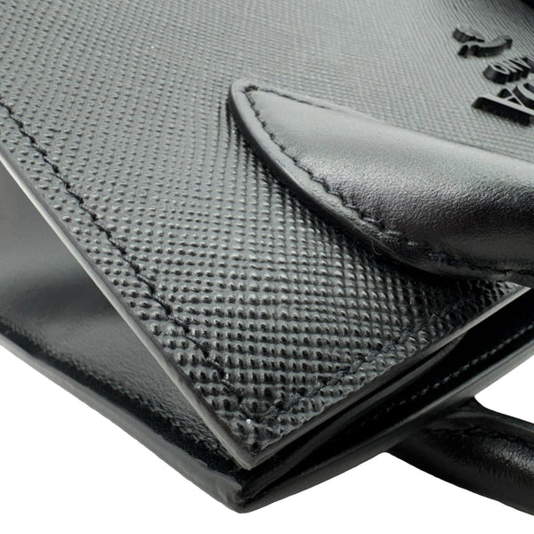 PRADA Monochrome Small Calfskin Saffiano Leather Top Handle Tote Black