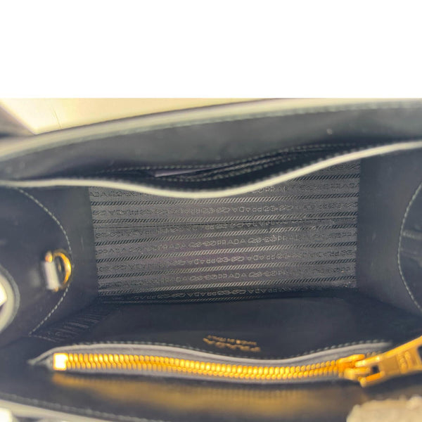 PRADA Monochrome Small Calfskin Saffiano Leather Top Handle Tote Black