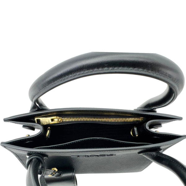 PRADA Monochrome Small Calfskin Saffiano Leather Top Handle Tote Black