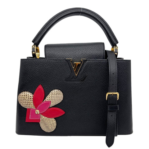 LOUIS VUITTON Capucine MM Iris Bloom Taurillon Snakeskin Leather Shoulder Bag Black