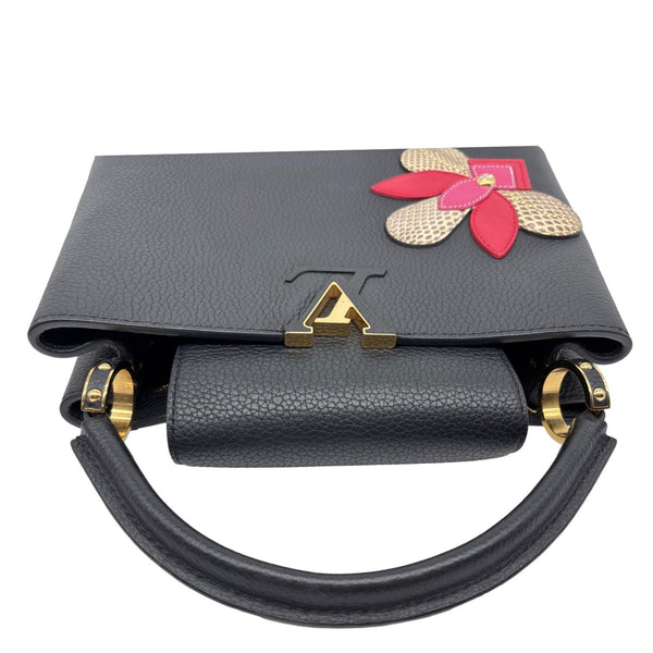 LOUIS VUITTON Capucine MM Iris Bloom Taurillon Snakeskin Leather Shoulder Bag Black