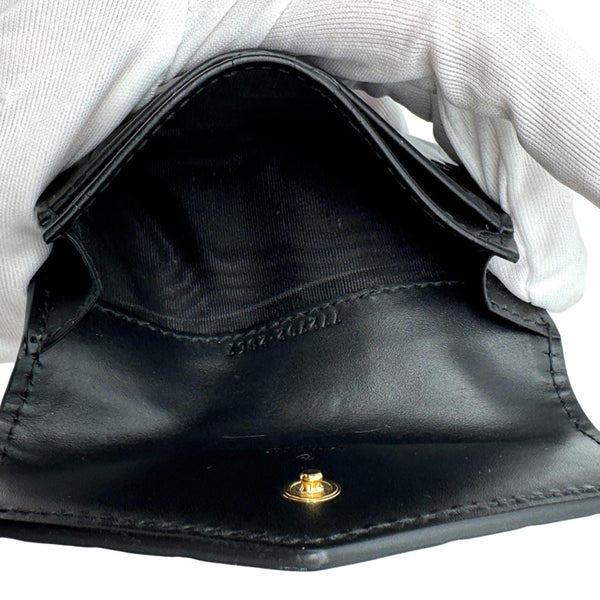 GUCCI Snap Gilbert Jumbo GG Calfskin Embossed Leather Wallet Black 772792