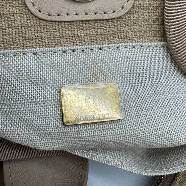 CHANEL Deauville Small Canvas Shopping Tote Bag Taupe