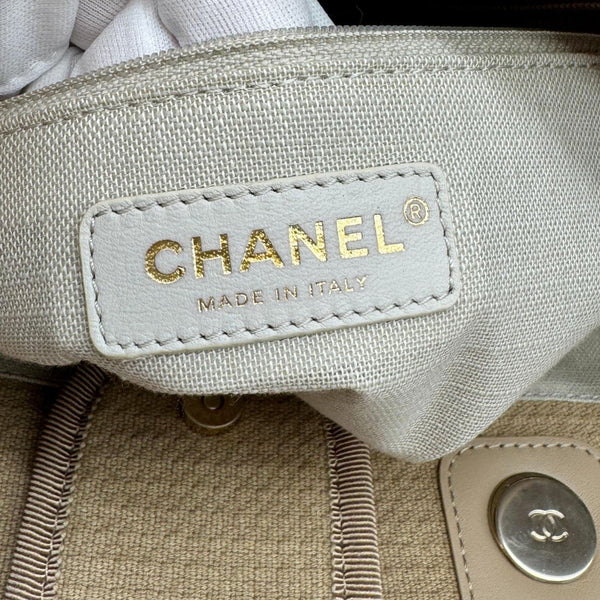 CHANEL Deauville Small Canvas Shopping Tote Bag Taupe