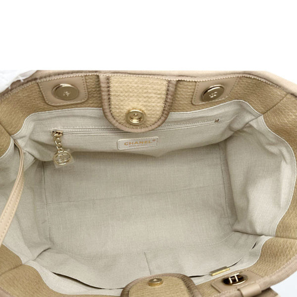 CHANEL Deauville Small Canvas Shopping Tote Bag Taupe