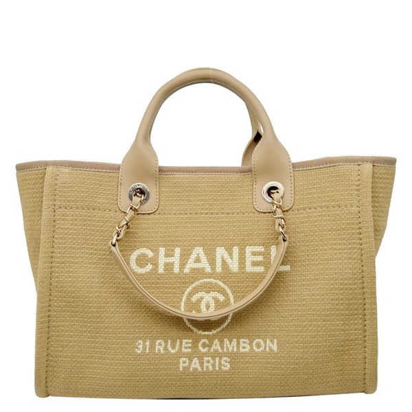 CHANEL Deauville Small Canvas Shopping Tote Bag Taupe