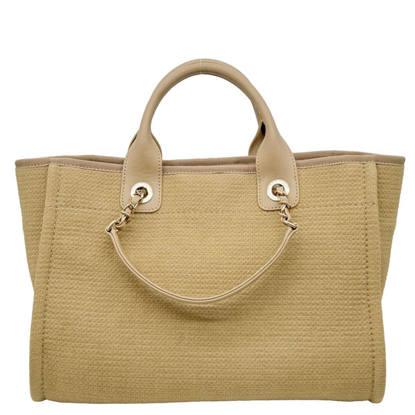 CHANEL Deauville Small Canvas Shopping Tote Bag Taupe