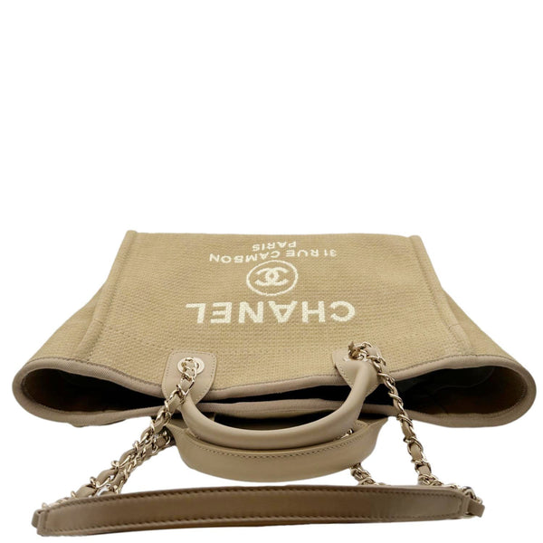 CHANEL Deauville Small Canvas Shopping Tote Bag Taupe