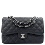 CHANEL Classic Double Flap Jumbo Quilted Caviar Leather Shoulder Bag Black