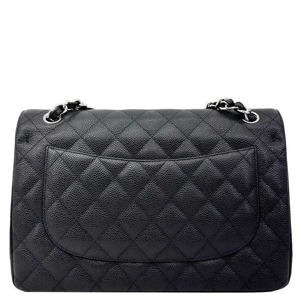 CHANEL Classic Double Flap Jumbo Quilted Caviar Leather Shoulder Bag Black