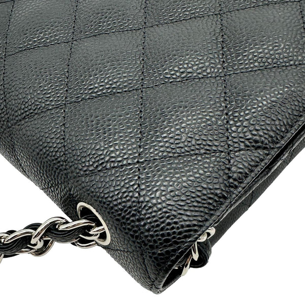 CHANEL Classic Double Flap Jumbo Quilted Caviar Leather Shoulder Bag Black