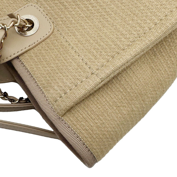 CHANEL Deauville Small Canvas Shopping Tote Bag Taupe