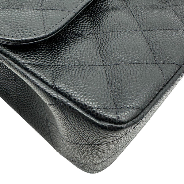 CHANEL Classic Double Flap Jumbo Quilted Caviar Leather Shoulder Bag Black