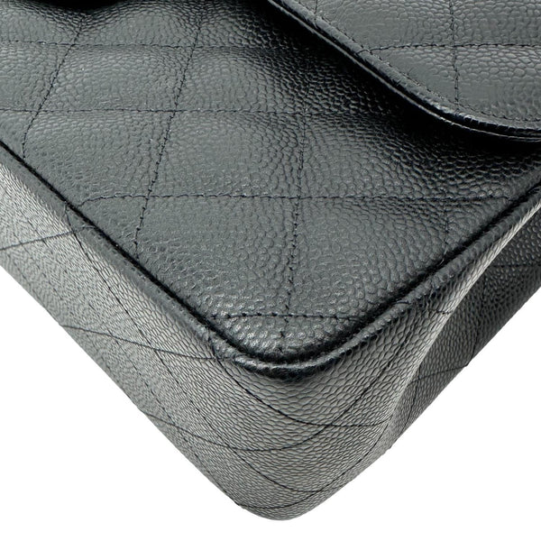 CHANEL Classic Double Flap Jumbo Quilted Caviar Leather Shoulder Bag Black