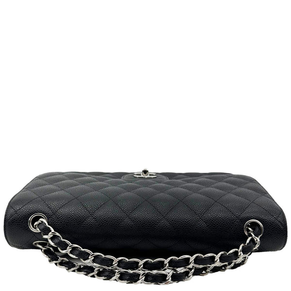 CHANEL Classic Double Flap Jumbo Quilted Caviar Leather Shoulder Bag Black