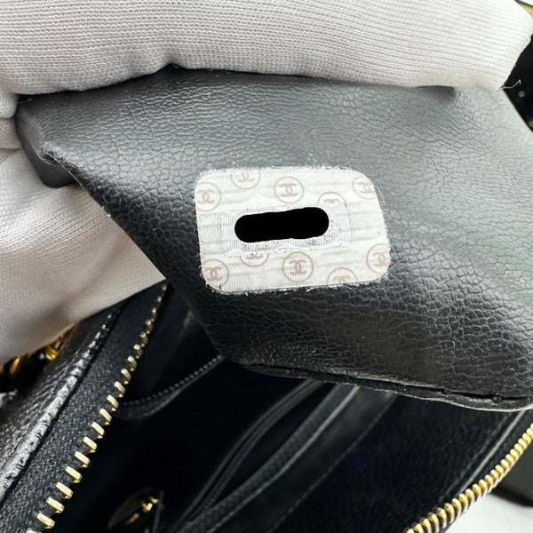 CHANEL Vintage Front Pocket Caviar Leather Shoulder Bag Black