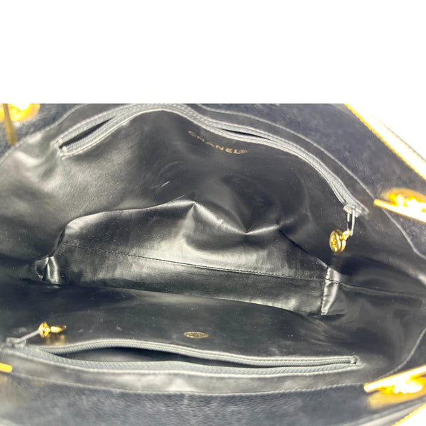 CHANEL Vintage Front Pocket Caviar Leather Shoulder Bag Black