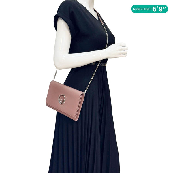 FENDI Vitello Cruise F Leather Wallet on Chain English Rose