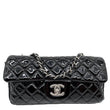 CHANEL Classic East West Flap Quilted Patent Leather Shoulder Bag Black