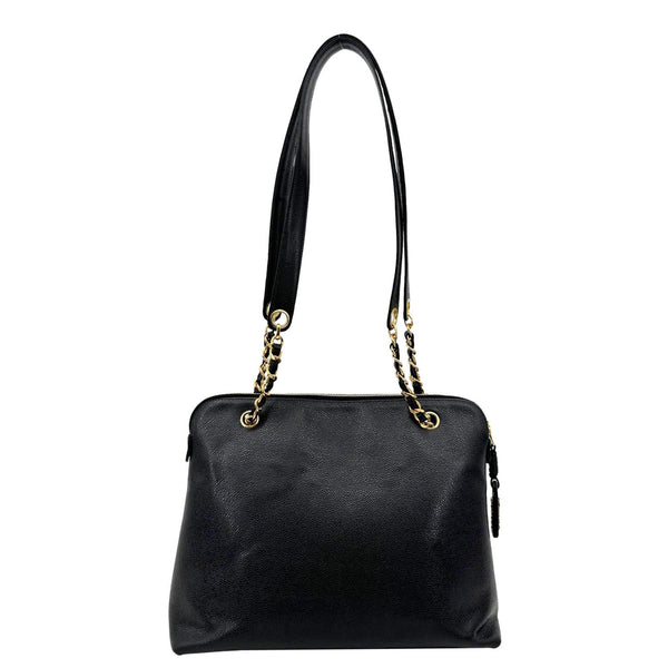 CHANEL Vintage Front Pocket Caviar Leather Shoulder Bag Black