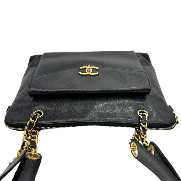 CHANEL Vintage Front Pocket Caviar Leather Shoulder Bag Black