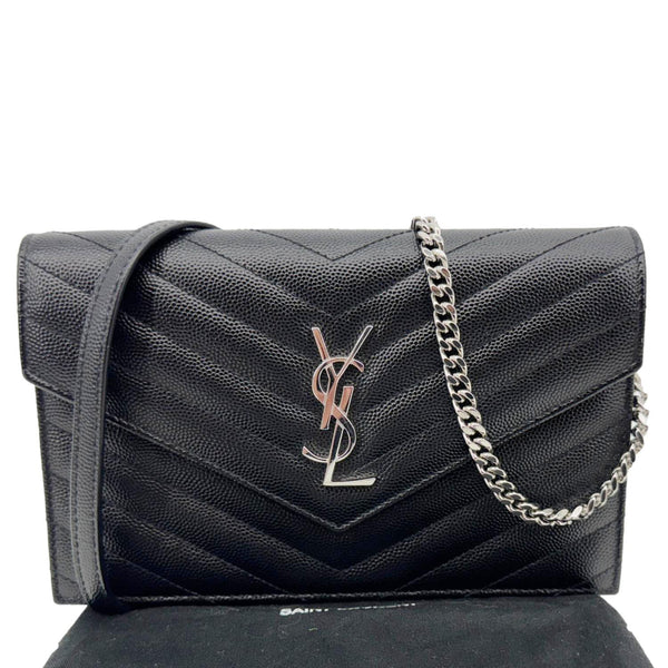 YVES SAINT LAURENT Cassandre Leather Wallet On Chain Crossbody Bag Black