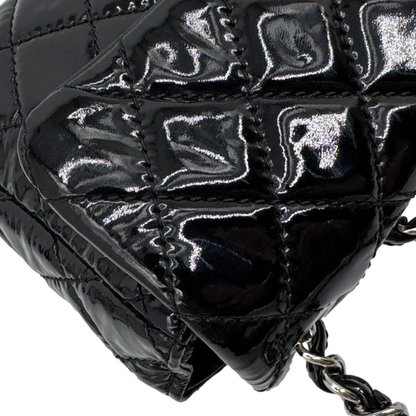 CHANEL Classic East West Flap Quilted Patent Leather Shoulder Bag Black