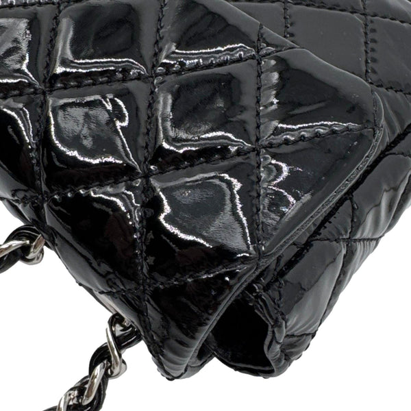 CHANEL Classic East West Flap Quilted Patent Leather Shoulder Bag Black