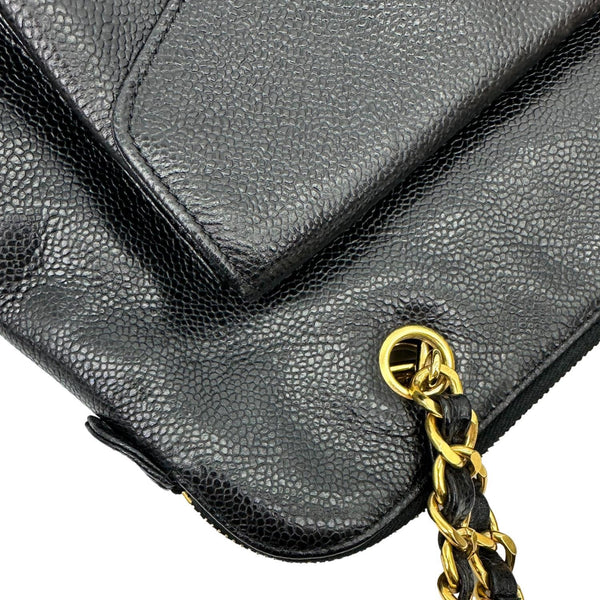 CHANEL Vintage Front Pocket Caviar Leather Shoulder Bag Black