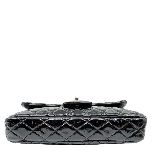 CHANEL Classic East West Flap Quilted Patent Leather Shoulder Bag Black