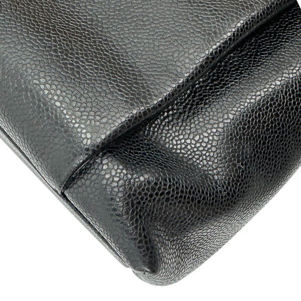 CHANEL Vintage Front Pocket Caviar Leather Shoulder Bag Black
