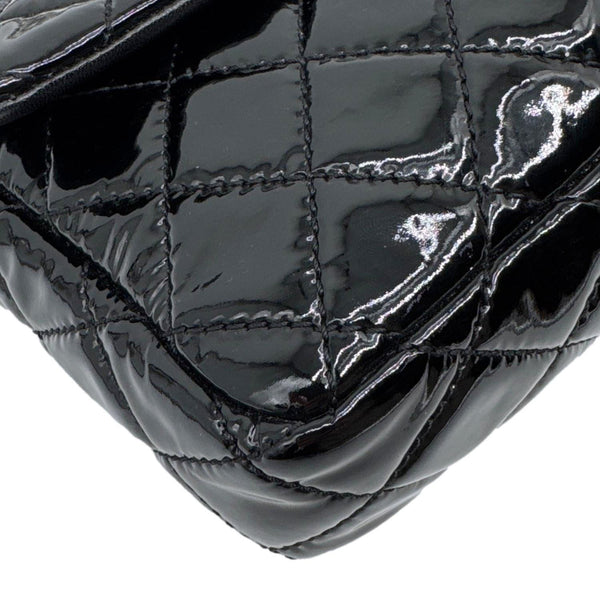 CHANEL Classic East West Flap Quilted Patent Leather Shoulder Bag Black