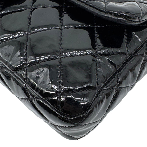 CHANEL Classic East West Flap Quilted Patent Leather Shoulder Bag Black