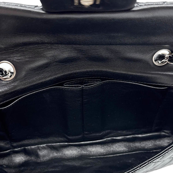 CHANEL Classic East West Flap Quilted Patent Leather Shoulder Bag Black