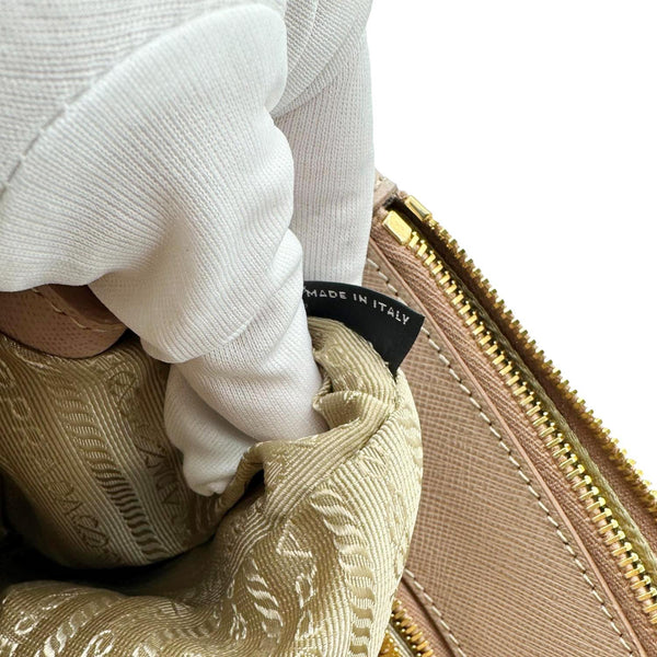 PRADA Galleria Double Zip Saffiano Leather Top Handle Tote Bag Powder Pink