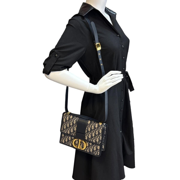 CHRISTIAN DIOR 30 Montaigne Oblique Jacquard Crossbody Bag Navy Blue