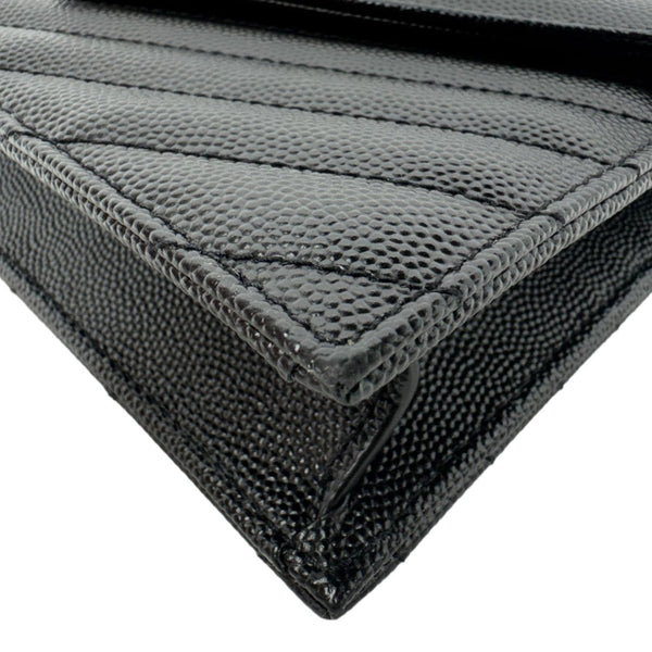 YVES SAINT LAURENT Cassandre Leather Wallet On Chain Crossbody Bag Black