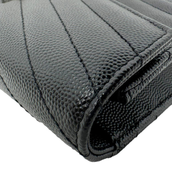 YVES SAINT LAURENT Cassandre Leather Wallet On Chain Crossbody Bag Black