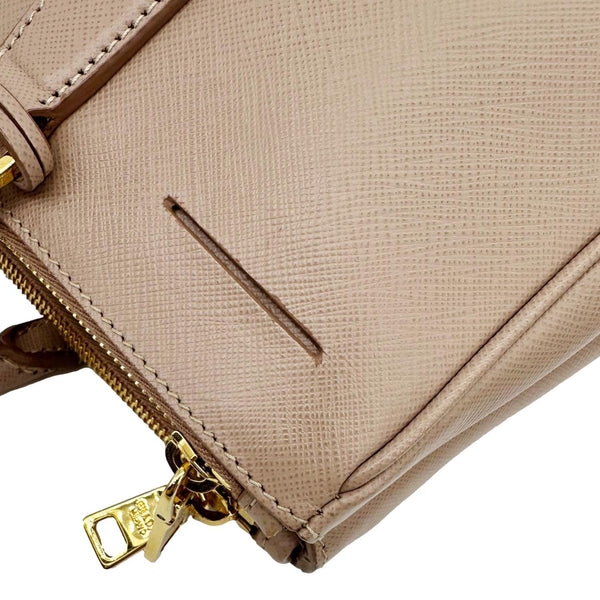 PRADA Galleria Double Zip Saffiano Leather Top Handle Tote Bag Powder Pink