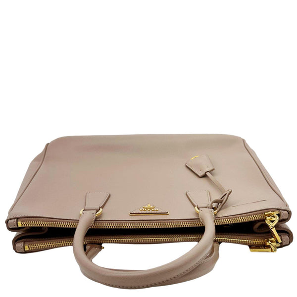 PRADA Galleria Double Zip Saffiano Leather Top Handle Tote Bag Powder Pink