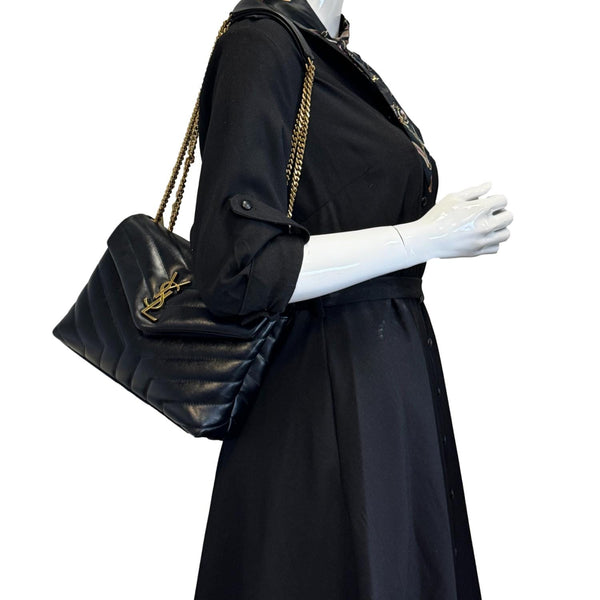YVES SAINT LAURENT Loulou Quilted Calfskin Leather Shoulder Bag Black
