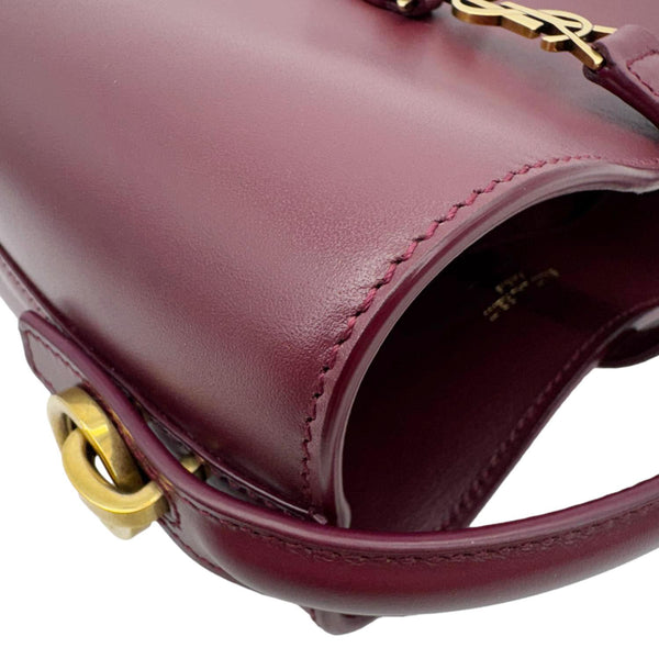 YVES SAINT LAURENT Le 37 Mini Shiny Leather Bucket Bag Burgundy